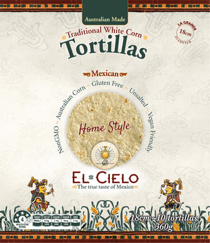 Tortillas - White Corn Home Style 18cm Pack of 10 - El Cielo